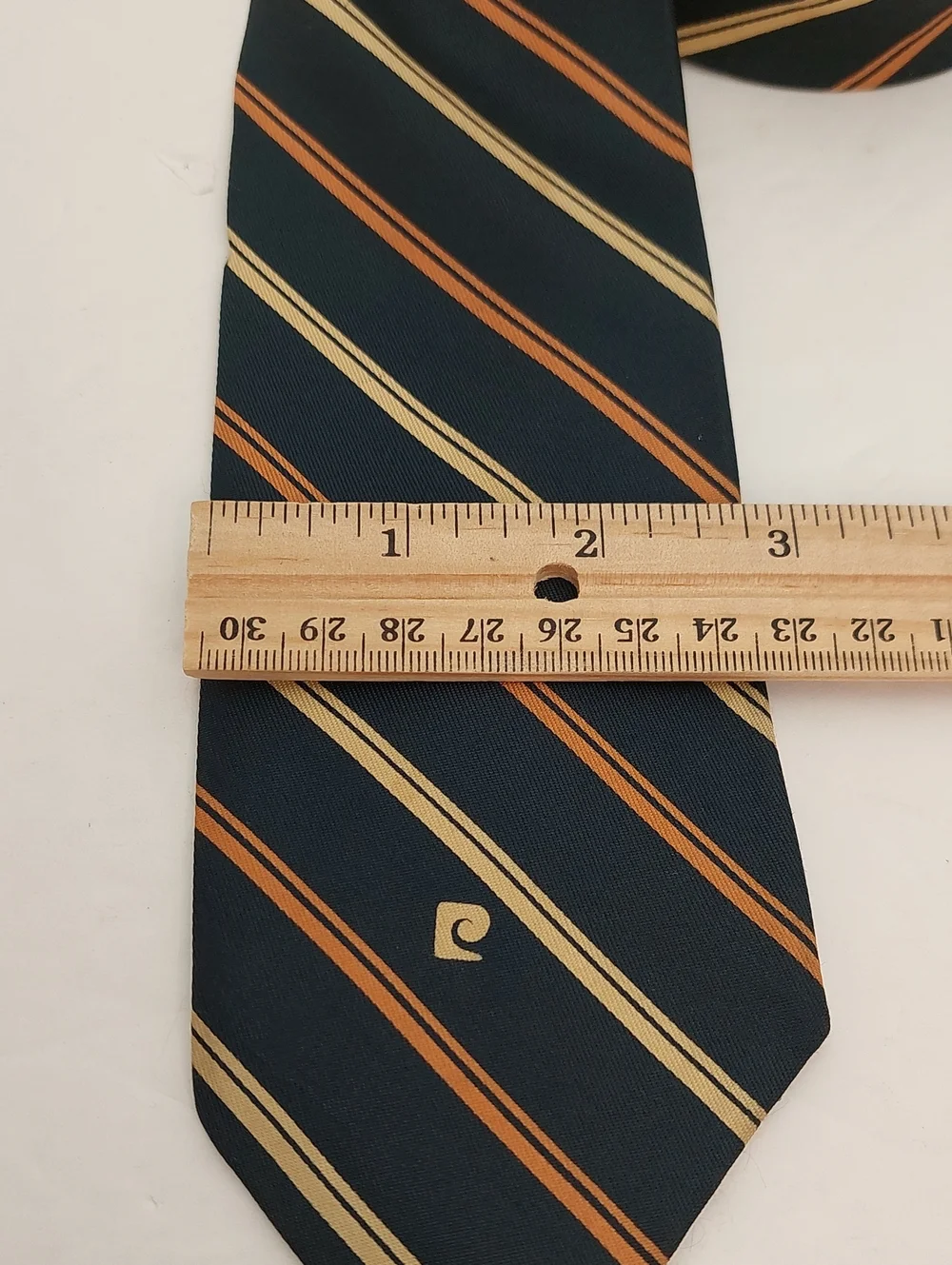 Pierre Cardin Men's Navy Tie with Orange Gold Diagonal Stripes